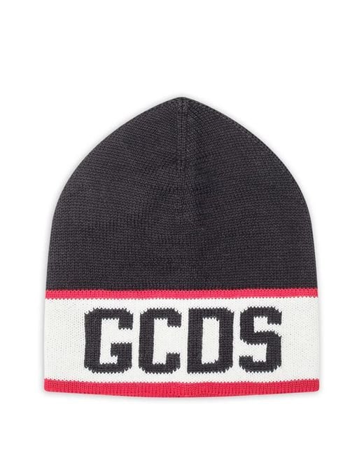 Gcds Blue Logo Knit Beanie for men