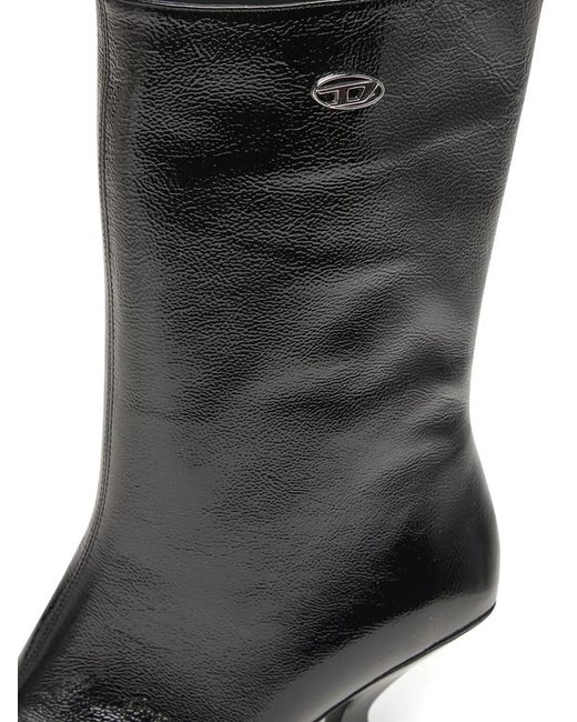 DIESEL Black D-Amber Square-Toe Sculptural-Heel Boots