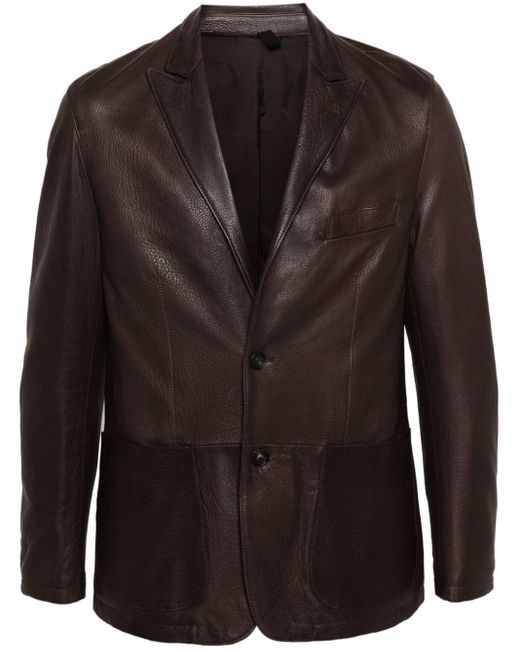 Tagliatore Brown Single-Breasted Leather Blazer for men