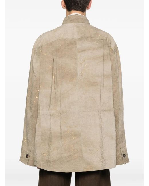 Ziggy Chen Natural Drawstring-Waist Paint-Splatter Shirt for men