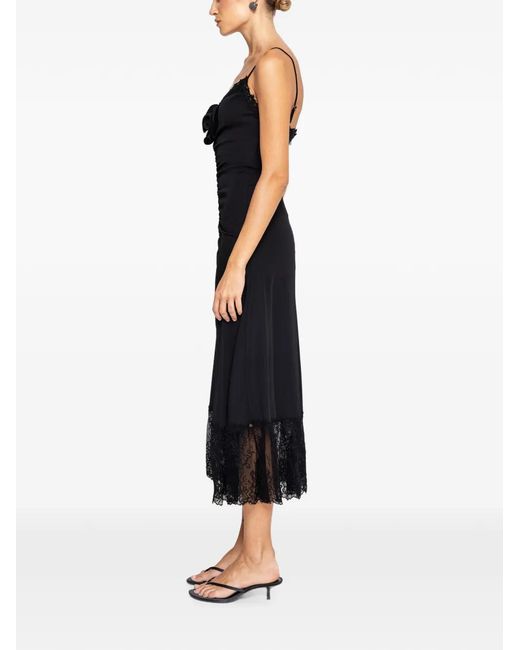 Nissa Black Lace-Trimmed Midi Dress