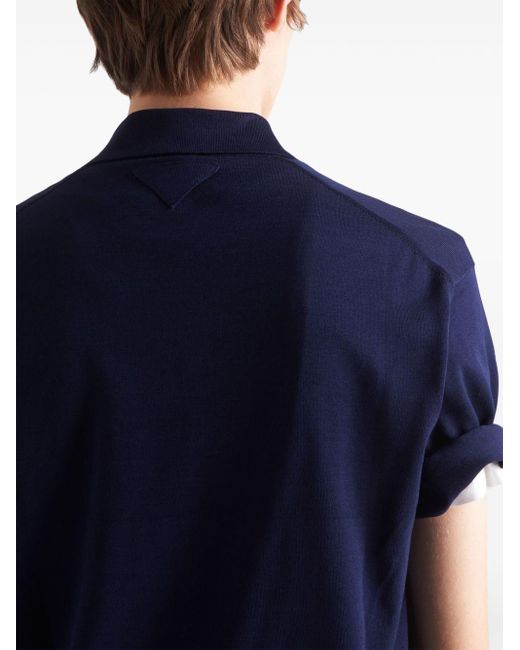 Prada Blue Drop-shoulder Cotton Polo Shirt for men