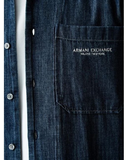 ARMANI EXCHANGE Blue Logo-Embroidered Chest-Pocket Shirt for men