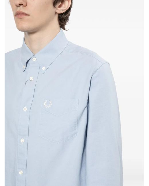 Fred Perry Blue Logo-Embroidered Shirt for men