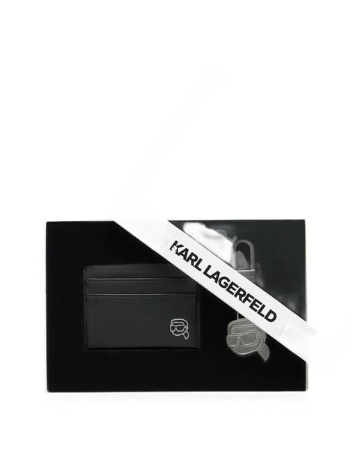 Karl Lagerfeld Black Ikon Card Holder & Keychain Gift Set for men