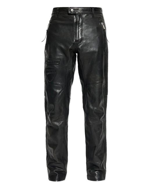 DSquared² Black X Ducati Zip Leather Trousers for men