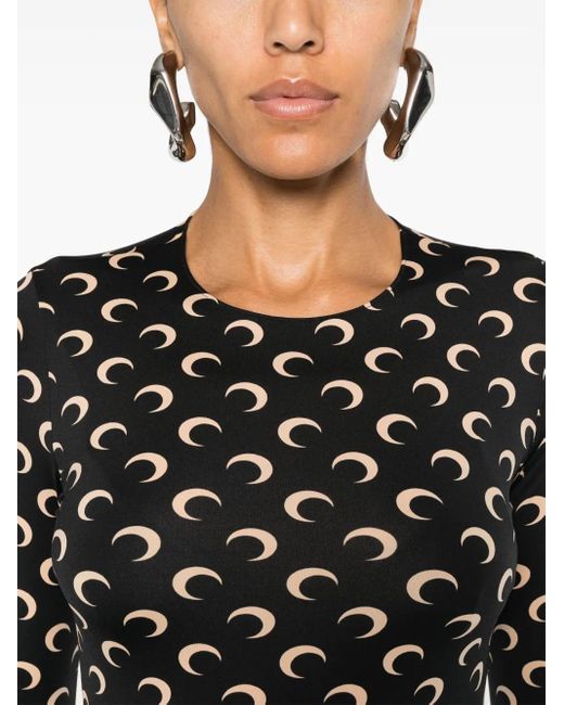 MARINE SERRE Black Brand-print Fitted Stretch-jersey Top