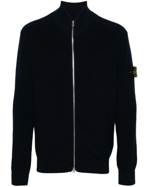 Stone Island Blue Compass-badge Ribbed-knit Cardigan for men