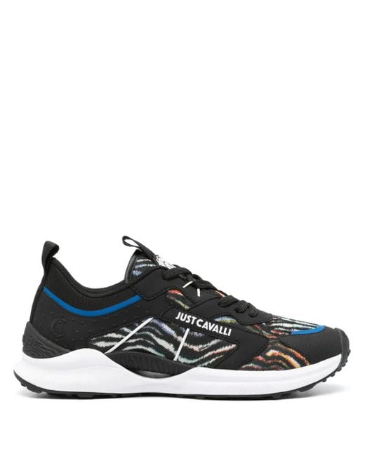 Just Cavalli Black Tiger-Print Running Sneakers for men