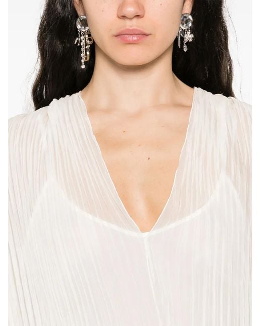 Blumarine White Pleated Silk Top
