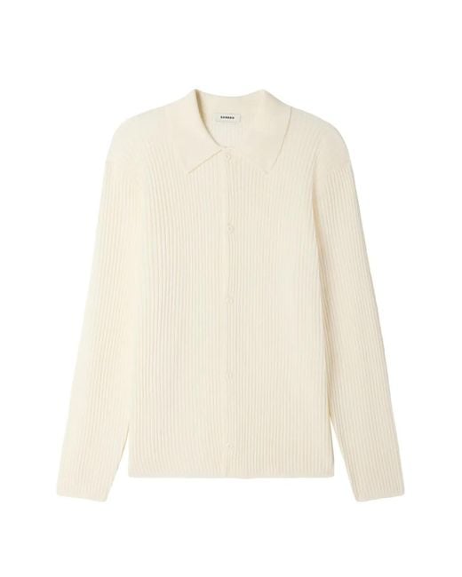 Sandro White Cardigan Nervuré À Col Chemise for men