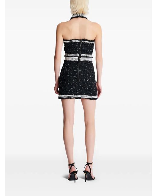 Balmain Black Halterneck Tweed Cropped Top