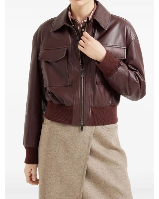 Brunello Cucinelli Brown Leather Flap-Pocket Jacket