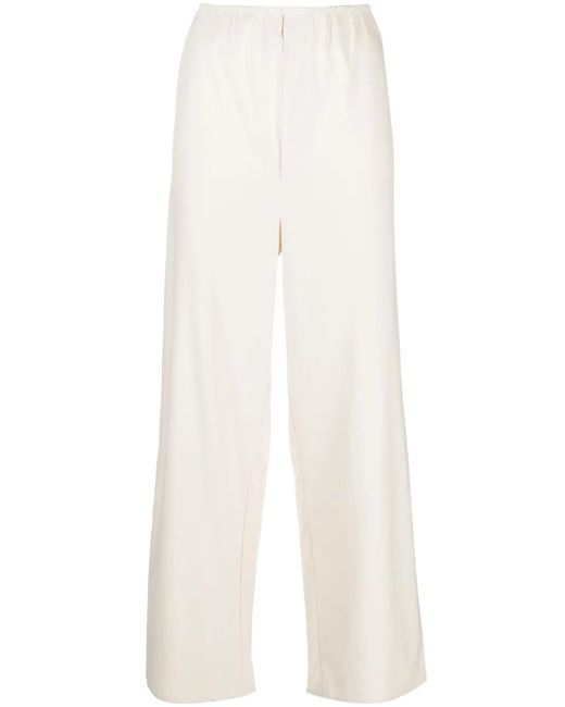Baserange White Elasticated-Waist Silk Palazzo Pants