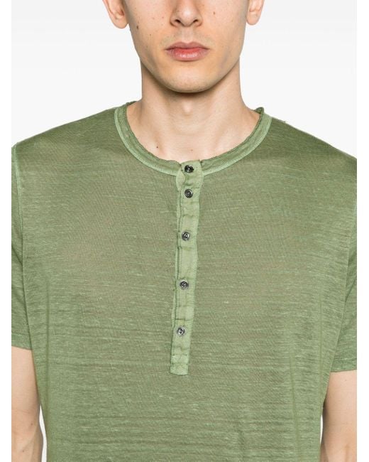 メンズ 120% Lino ボタン リネンtシャツ Green
