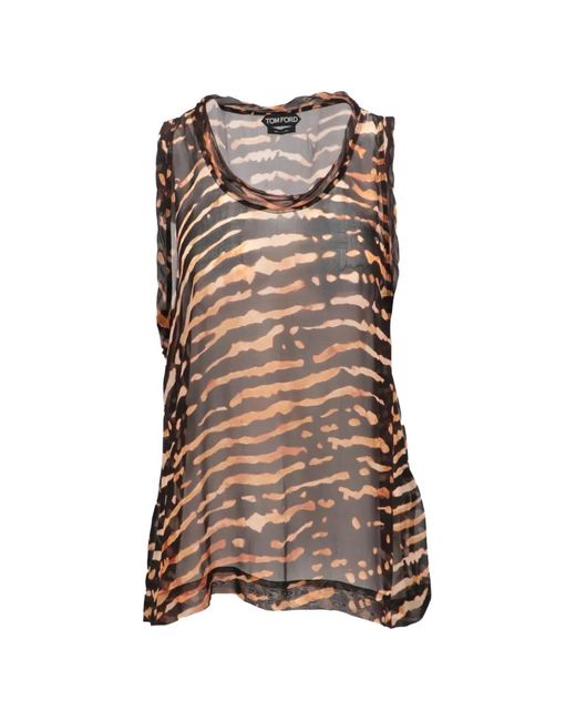 Tom Ford Brown Tiger-Print Sleeveless Top