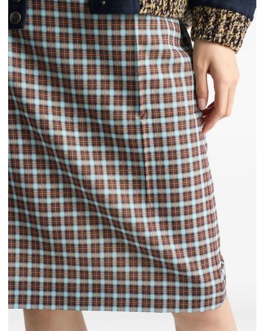 Prada Blue Check-Print Sheath Skirt