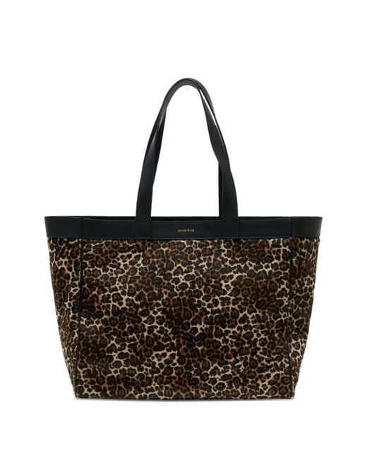 Anine Bing Black Medium Rio Leopard-Pattern Tote Bag