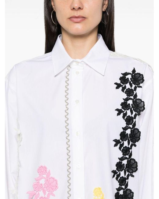 MSGM White Lace-appliqué Cotton Shirt