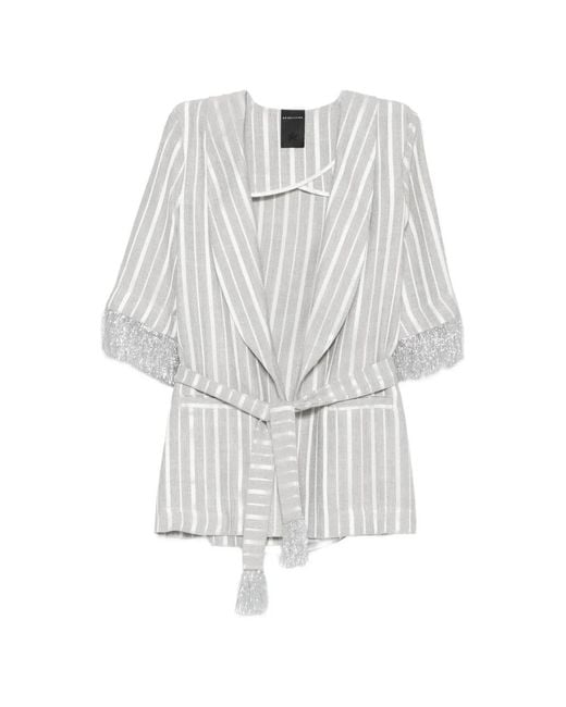 Marc Ellis White Striped Fringe-Trimmed Jacket