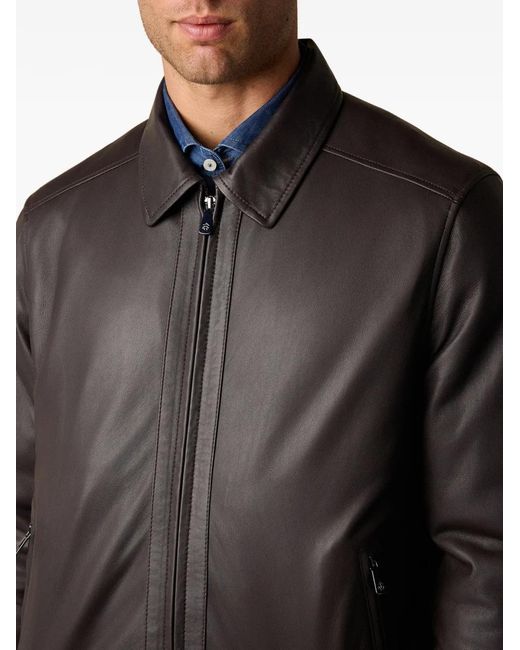 Brooks Brothers Black Leather Bomber Jacket for men