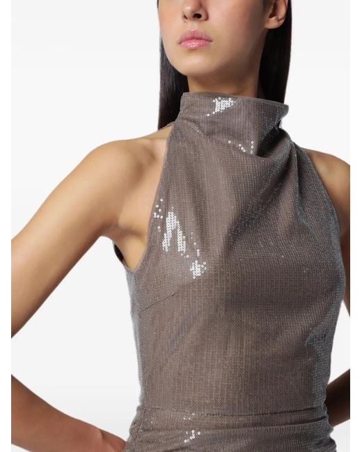 ROTATE BIRGER CHRISTENSEN Gray Sequin-Embellished Back-Slit Maxi Dress