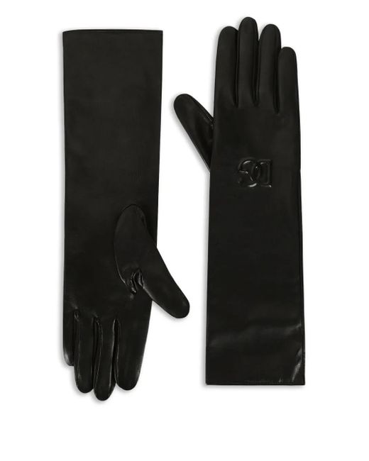 Dolce & Gabbana Black Embossed-Logo Leather Gloves for men