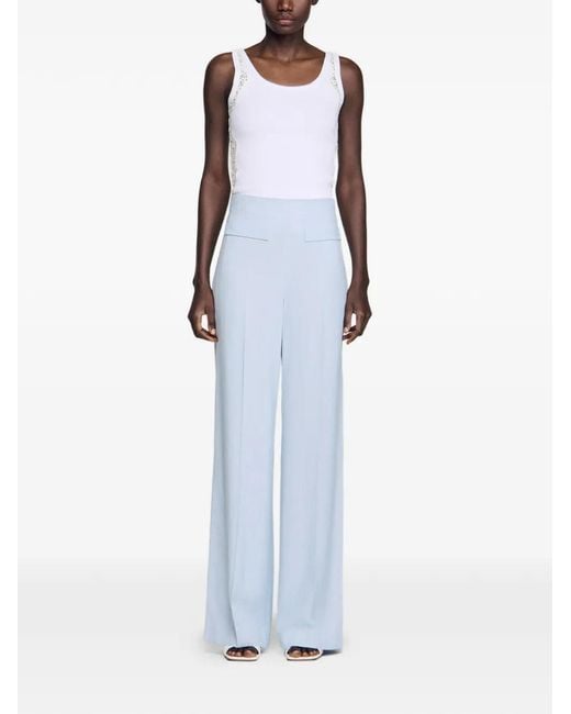 Sandro White Striped Sequin Trousers