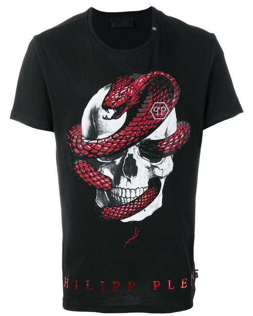 Philipp Plein Black Strass Snake T-shirt for men