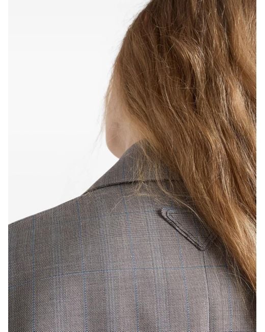 Prada Gray Checked Notched-Lapel Blazer