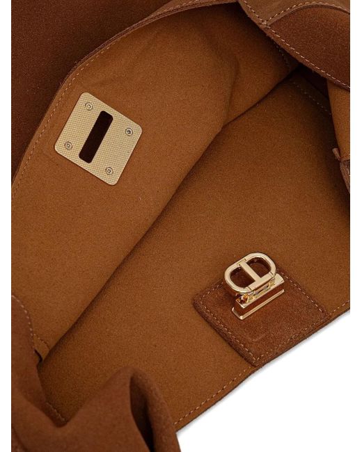 Twinset Brown Large Ventotene Suede Clasp Tote Bag