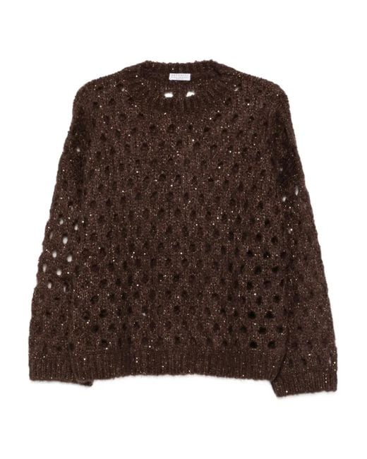 Maglione Con Paillettes di Brunello Cucinelli in Brown