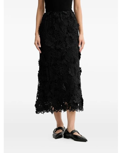 Munthe Black Pomi Floral Lace Midi Skirt