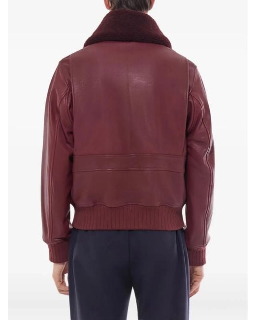 Fursac Purple Shearling-Collar Leather Jacket for men