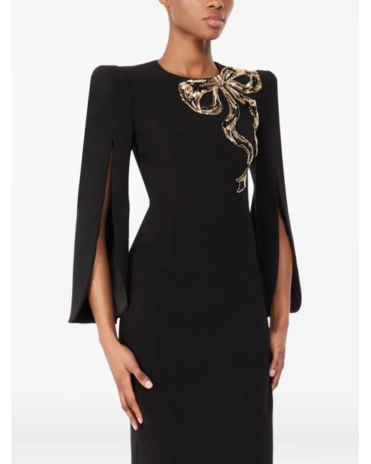 Jenny Packham Black Love Bow Split-Sleeve Midi Dress