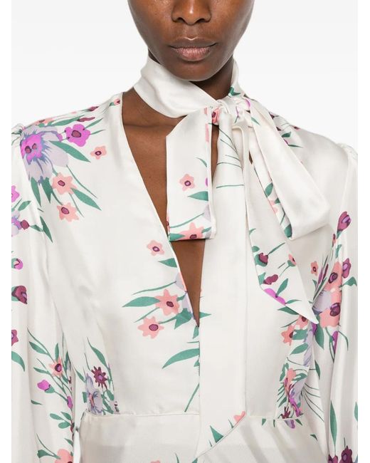 Raquel Diniz White Valerie Floral-Print Tie-Neck Maxi Dress