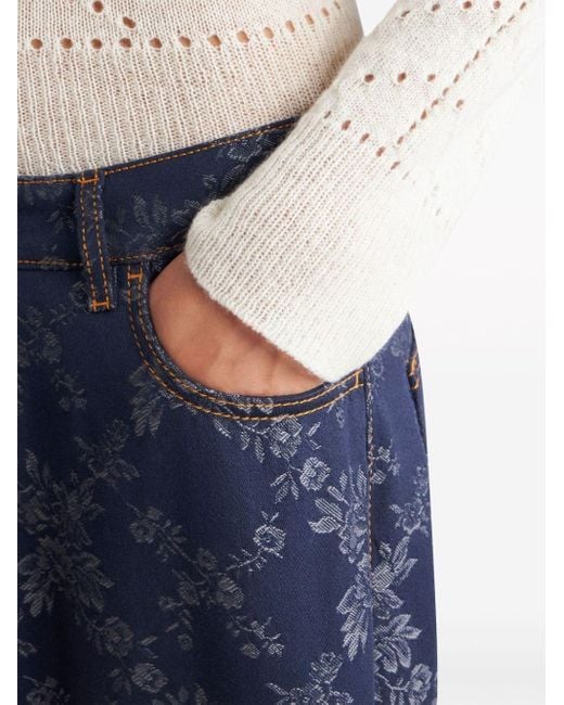 Etro Floral-jacquard Straight-leg Jeans in het Blue