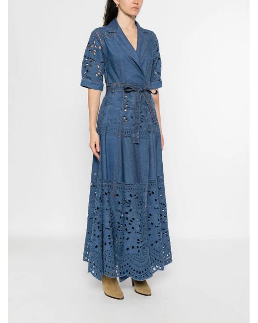 Ermanno Scervino Blue Lace-Embellished Maxi Dress