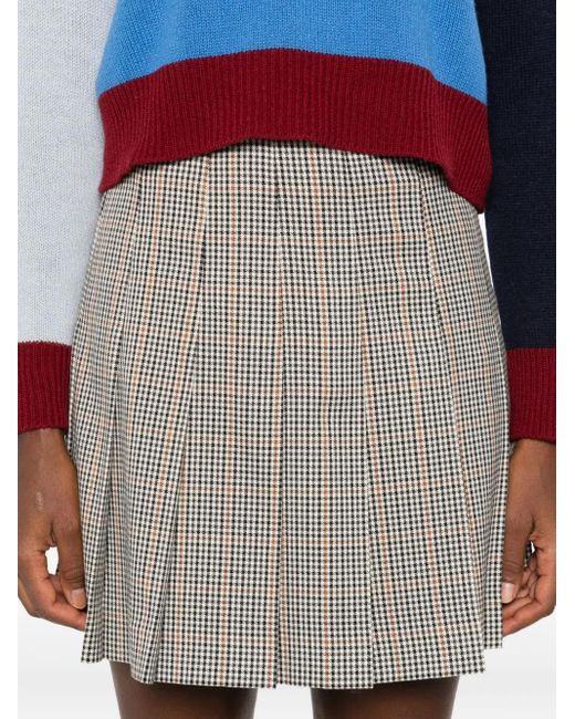 MSGM Gray Pleated Checkered Skirt