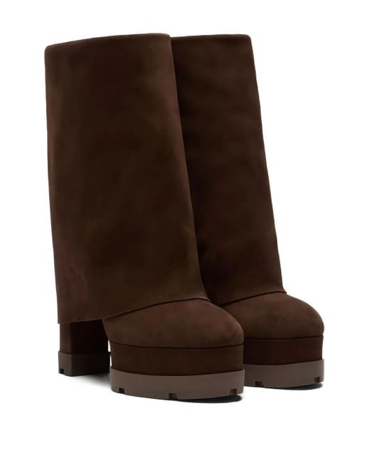Casadei Brown Fold-Over Platform Boots