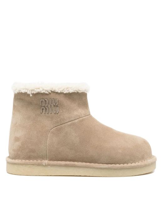 Bottines En Daim À Doublure Lainée Miu Miu en coloris Natural