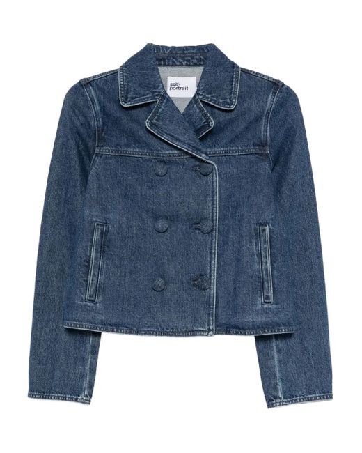 Self-Portrait Blue Double-Breasted Denim Jacket