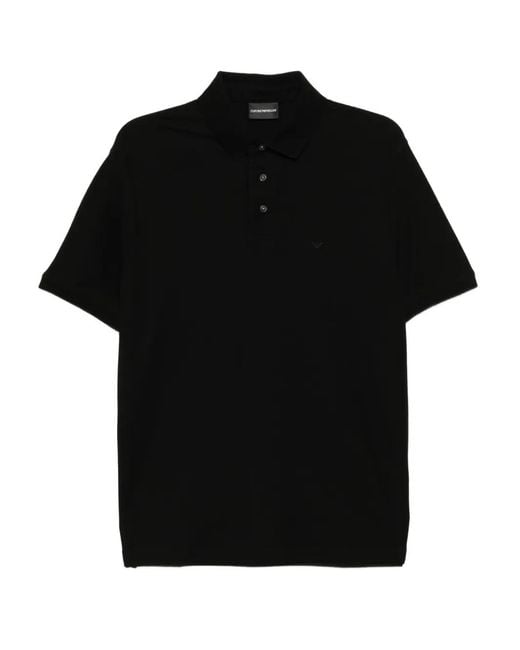 Emporio Armani Black Logo-Embroidered Cotton Polo Shirt for men