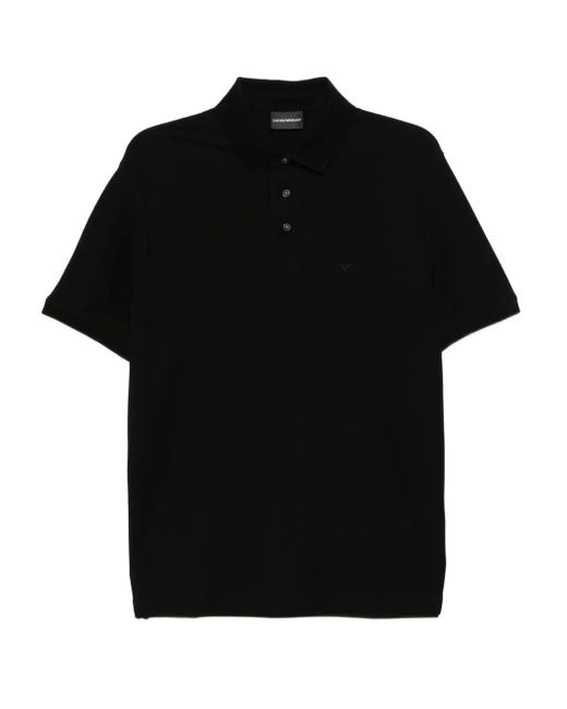 Emporio Armani Black Logo-Embroidered Cotton Polo Shirt for men