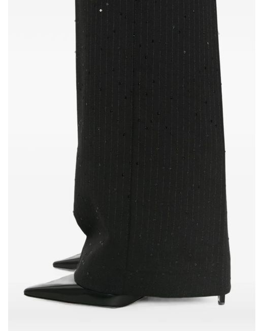 ERMANNO FIRENZE Black Sequin-Embellished Pinstriped Trousers