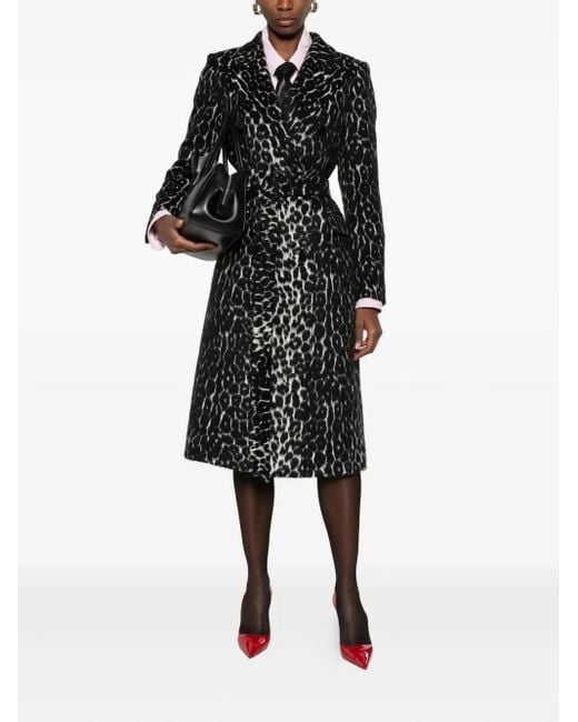 Tagliatore Black Leopard-Print Coat