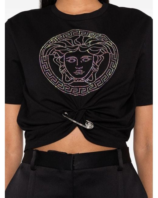 Versace T-shirt Met Kristallen Medusa in het Black