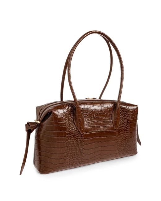 Yuzefi Brown Brioche Croc-Effect Leather Shoulder Bag