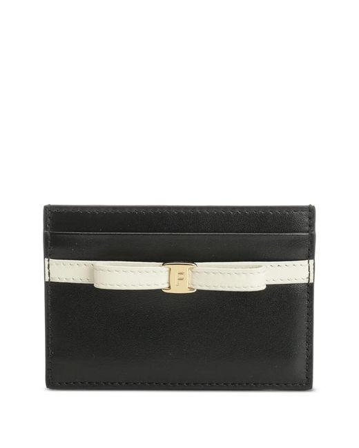 Ferragamo Black Bow-Detail Card Holder