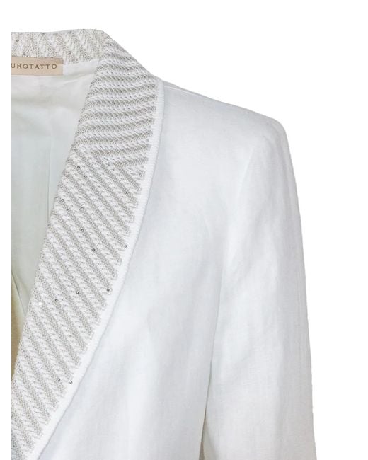 Purotatto White Linen Single-Breasted Blazer